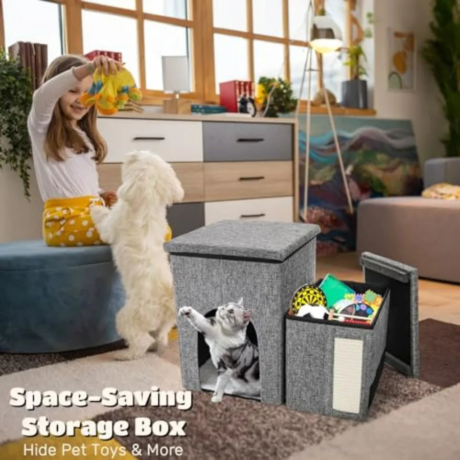Stairs for Cats and Small Dogs 3 Tiers Pet Step with Storage Foldable Pet Ramp with Condo Cat Scratcher Portable Pet Ladder