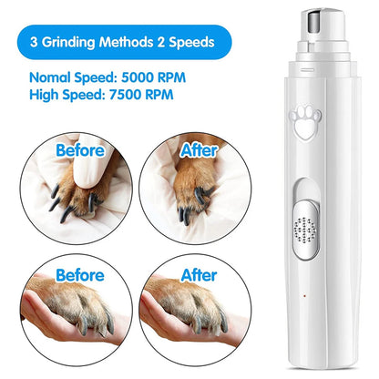 Electric Pet Nail Grinder Low-Noise LED Light 2-Speed with Polisher Wheel for Small/Medium/Large Pets
